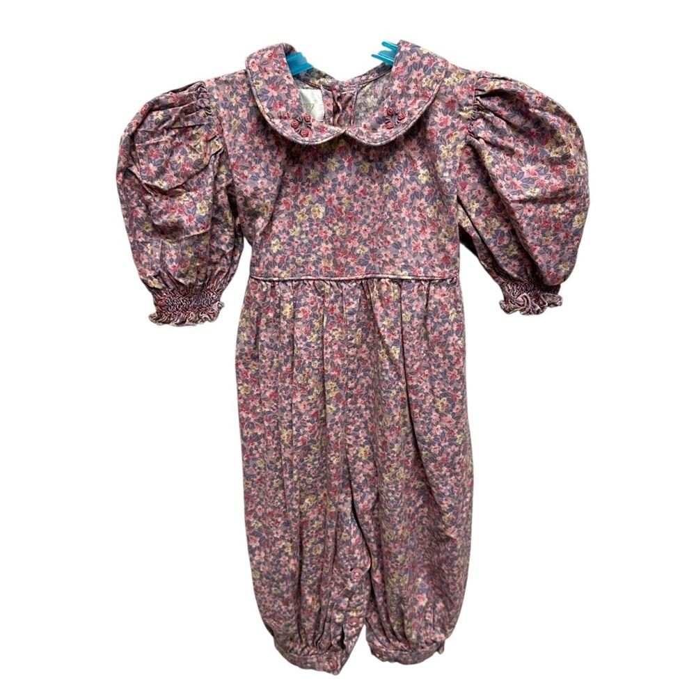 Strasburg Pink 90's vintage floral romper with Peter Pan collar girls size 18 mo